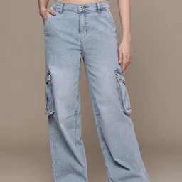 The Roadster Lifestyle Co. Women Wide Leg Stretchable Baggy Cargo Jeans-image-58