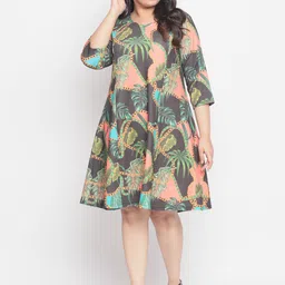 Amydus Women Plus Size Blue Printed A-Line Dress image 1