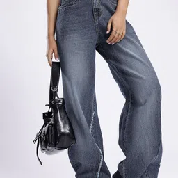 glitchez Women Baggy Wide-leg High-Rise Heavy Fade Jeans-image-13