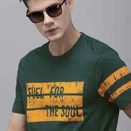 The Roadster Lifestyle Co Men Green Typography Printed Pure Cotton T-shirt-picture-16