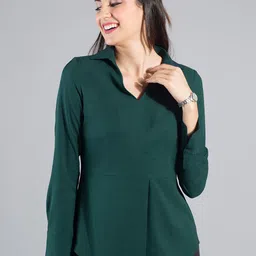 FableStreet Women Green Solid Shirt Style Top image 1