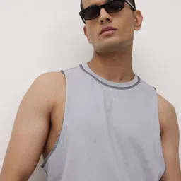 The Roadster Life Co. Contrast Stitch Sleeveless Relaxed Fit Pure Cotton T-shirt-picture-38