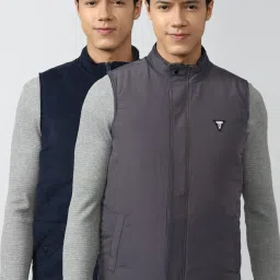 Van Heusen Denim Labs Navy Blue & Grey Regular Fit Reversible Jacket image 1