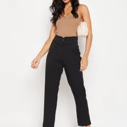 Camla by MADAME Black Straight Fit Mid Rise Trousers image 4