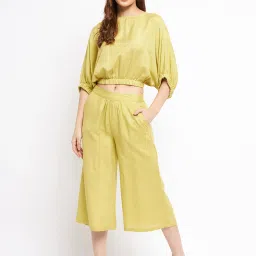 MADAME Green Flared Fit Mid Rise Culottes image 4