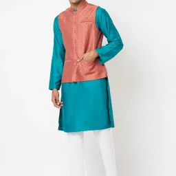 Fabindia Peach Comfort Fit Printed Nehru Jacket image 4