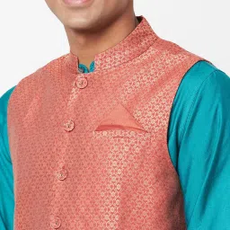 Fabindia Peach Comfort Fit Printed Nehru Jacket image 5