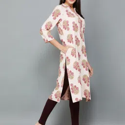 Melange by Lifestyle Peach Floral Print Straight Kurta image 4