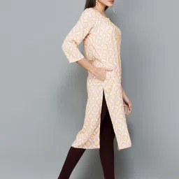 Melange by Lifestyle White & Yellow Printed Straight Kurta image 4