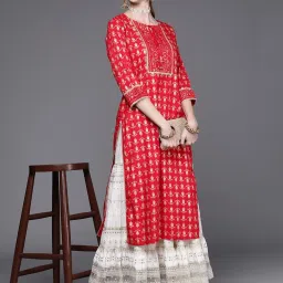 KSUT Red Printed Straight Kurta image 4