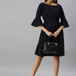 showoffff SHOWOFF Navy Synthetic Textured A Line Dress image 4