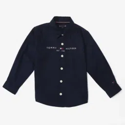 TOMMY HILFIGER Boys Navy Blue Logo Embroidered Regular Fit Shirt-picture-13
