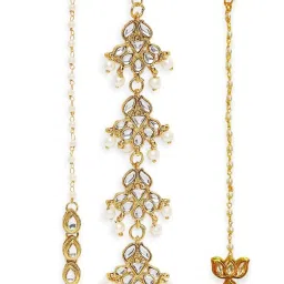 OOMPH Gold Tone Kundan & Pearls Floral Wedding Delicate Maang Tikka Pack of 3 image 2