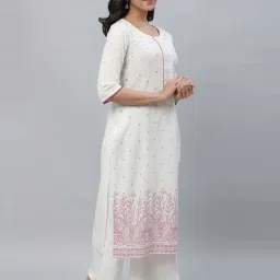 Aurelia White & Pink Cotton Printed Straight Kurta image 4