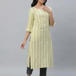 Aurelia Yellow Striped Straight Kurta image 4