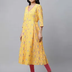 Aurelia Yellow Cotton Printed Fit And Flare Kurta image 4