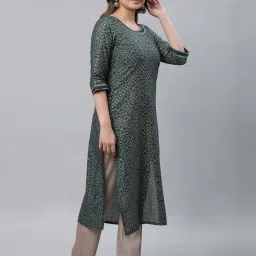 Aurelia Green Cotton Printed Straight Kurta image 4