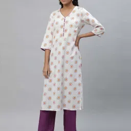 Aurelia White Cotton Printed Straight Kurta image 4