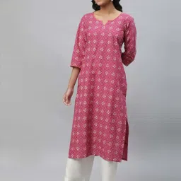 Aurelia Pink Cotton Printed Straight Kurta image 4