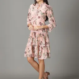 showoffff SHOWOFF Peach Floral Print A-Line Dress image 3