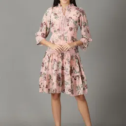 showoffff SHOWOFF Peach Floral Print A-Line Dress image 1