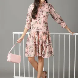 showoffff SHOWOFF Peach Floral Print A-Line Dress image 4