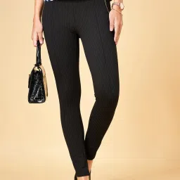 Annabelle by Pantaloons Black Striped Treggings image 4