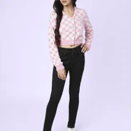 Coolsters by Pantaloons Kids Pink & White Chequered Full Sleeves Sweater image 4