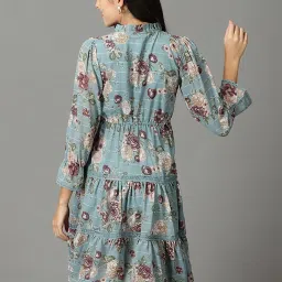 showoffff SHOWOFF Teal Blue Floral Print A-Line Dress image 2