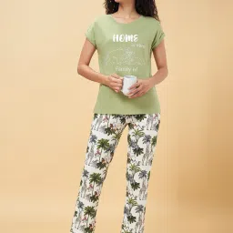 Dreamz by Pantaloons Green Cotton Graphic Print T-Shirt Pyjama Set image 4