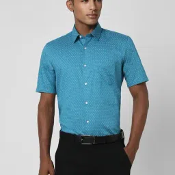 Peter England Blue Cotton Regular Fit Printed Shirt-image-32