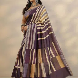 Libas Purple Striped Saree With Unstitched Blouse image 2