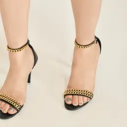 The White Pole Women's Black Ankle Strap Stilettos image 4