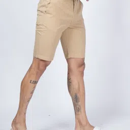 VASTRADO Beige Cotton Regular Fit Self Pattern Shorts image 4