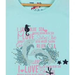 NINS MODA Kids Turquoise Printed T-Shirt with Shorts image 4
