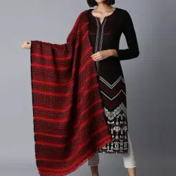 W Red & Black Woven Pattern Shawl-picture-13