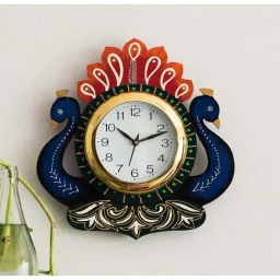 eCraftIndia Handcrafted Papier-Mache 2 Peacocks Decorative Wall Clock-picture-12