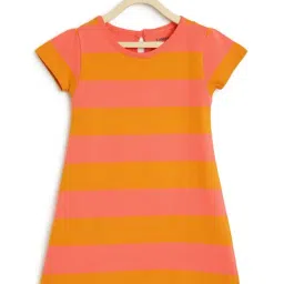 Campana Kids Peach & Brown Cotton Striped Dress-picture-36