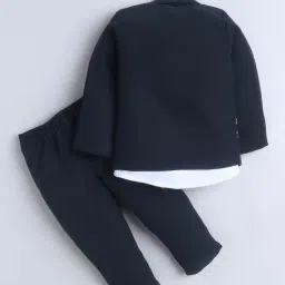 Fourfolds Boys Navy Blue Regular Fit Embroidered Suit Set image 2