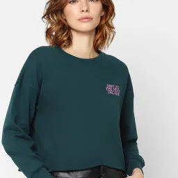 Only Teal Cotton Graphic Print Sweatshirt image 1