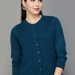 Melange by Lifestyle Teal Blue Self Pattern Cardigan image 4