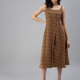 showoffff SHOWOFF Brown Animal Print Midi Fit & Flare Dress image 1