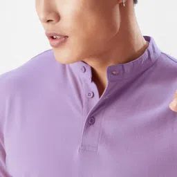 The Souled Store Lavender Regular Fit Mandarin Collar T-Shirt image 4