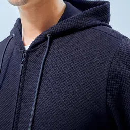 Bewakoof Navy Regular Fit Textured Hooded Sweatshirt image 4