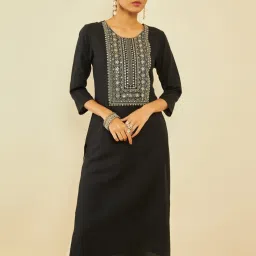 Soch Black Viscose Blend Straight Kurta with Sequin Embroidered Yoke image 4