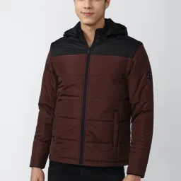 Van Heusen Sport Maroon Regular Fit Colour Block Hooded Jacket image 1