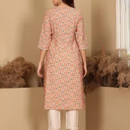 W Peach Floral Print Straight Kurta image 2