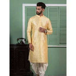 KISAH Yellow Cotton Regular Fit Self Pattern Kurta image 4