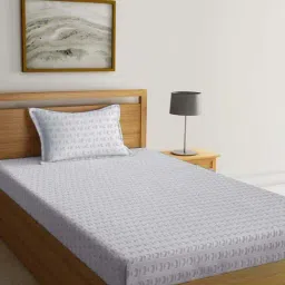 Klotthe Grey Cotton Blend 300 TC Single Bedsheet With 1 Pillow Cover-picture-26