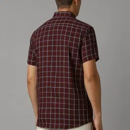 Louis Philippe Maroon Cotton Slim Fit Checks Shirt image 2